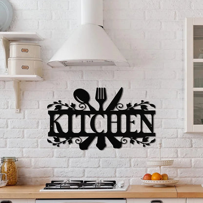 Mlfire Kitchen Metal Sign, Kitchen Signs Wall Decor Rustic Style Metal Kitchen Wall Sign, 14 X 8.8 Inches Black Kitchen Wall Sign Country Farmhouse Home Decoration for Dining Room Kitchen Décor