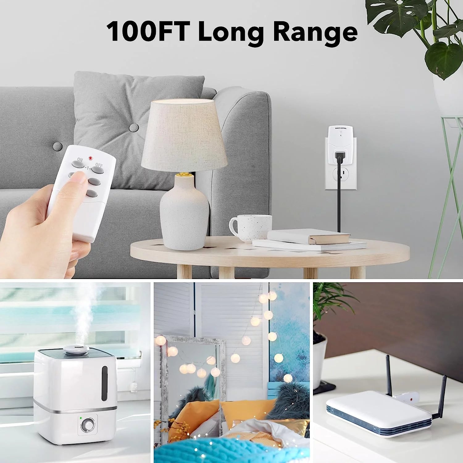 BN-LINK Mini Wireless Remote Control Outlet Switch Power Plug in for Household Appliances, Wireless Remote Light Switch, LED Light Bulbs, White (1 Remote + 3 Outlet) 1250W/10A