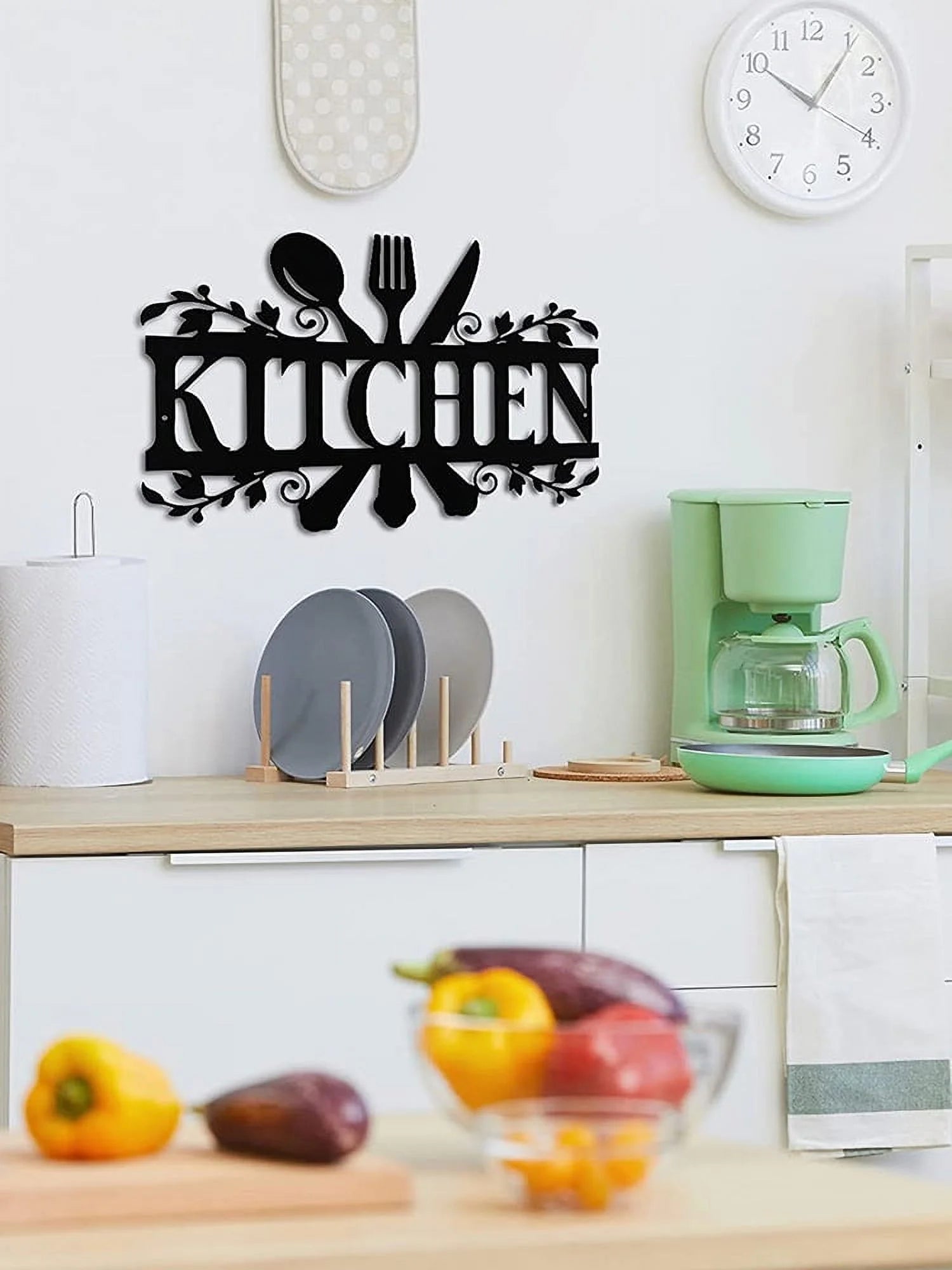 Mlfire Kitchen Metal Sign, Kitchen Signs Wall Decor Rustic Style Metal Kitchen Wall Sign, 14 X 8.8 Inches Black Kitchen Wall Sign Country Farmhouse Home Decoration for Dining Room Kitchen Décor