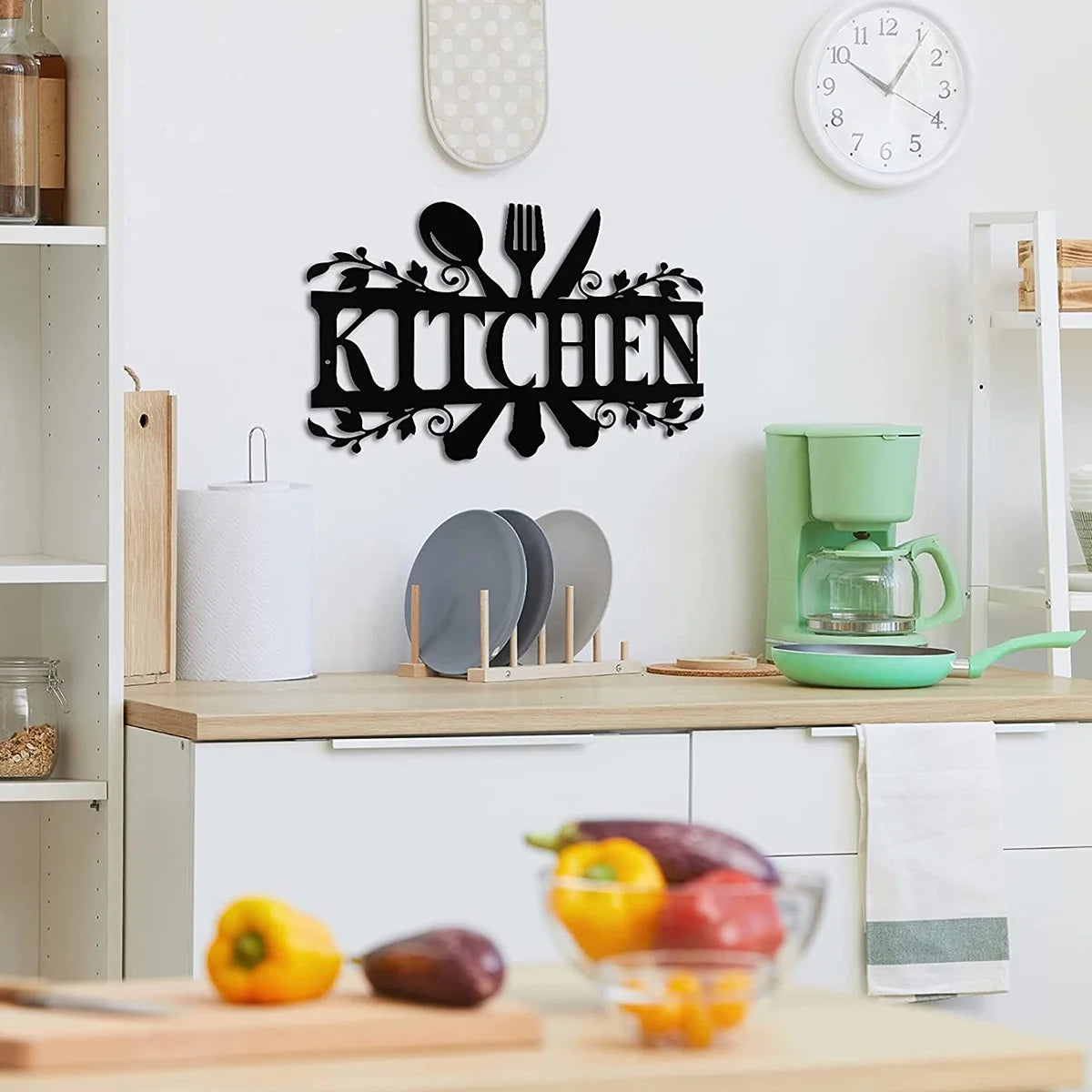 Mlfire Kitchen Metal Sign, Kitchen Signs Wall Decor Rustic Style Metal Kitchen Wall Sign, 14 X 8.8 Inches Black Kitchen Wall Sign Country Farmhouse Home Decoration for Dining Room Kitchen Décor