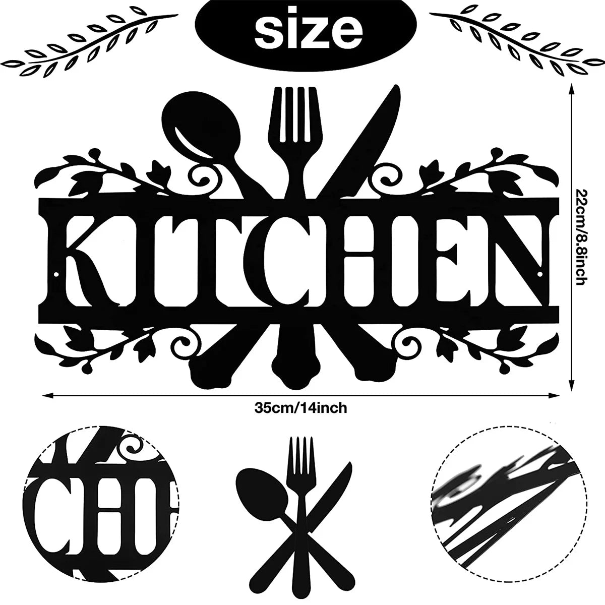 Mlfire Kitchen Metal Sign, Kitchen Signs Wall Decor Rustic Style Metal Kitchen Wall Sign, 14 X 8.8 Inches Black Kitchen Wall Sign Country Farmhouse Home Decoration for Dining Room Kitchen Décor