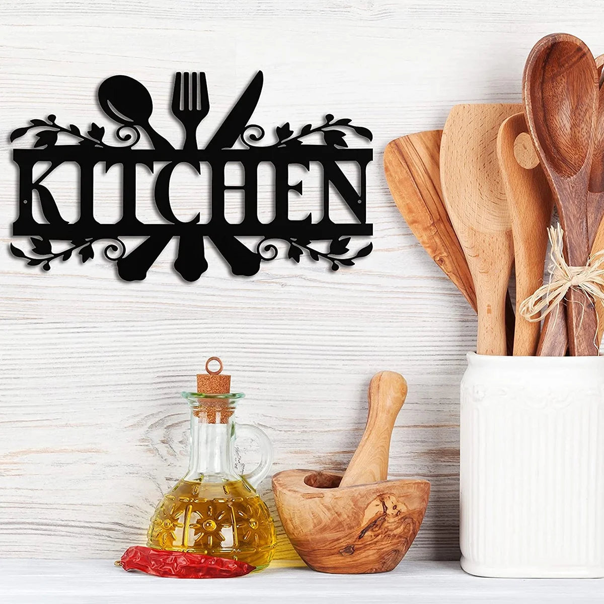 Mlfire Kitchen Metal Sign, Kitchen Signs Wall Decor Rustic Style Metal Kitchen Wall Sign, 14 X 8.8 Inches Black Kitchen Wall Sign Country Farmhouse Home Decoration for Dining Room Kitchen Décor