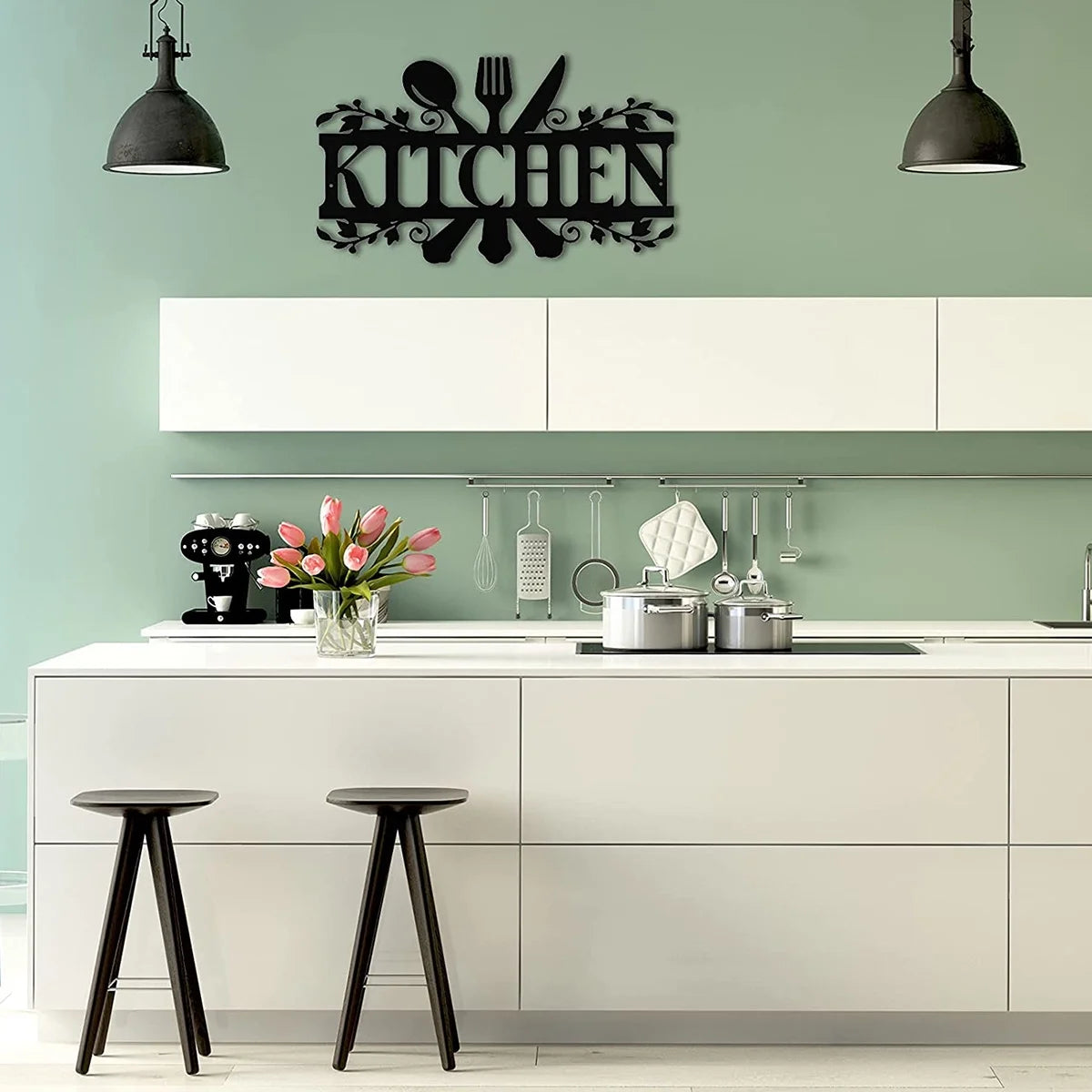 Mlfire Kitchen Metal Sign, Kitchen Signs Wall Decor Rustic Style Metal Kitchen Wall Sign, 14 X 8.8 Inches Black Kitchen Wall Sign Country Farmhouse Home Decoration for Dining Room Kitchen Décor