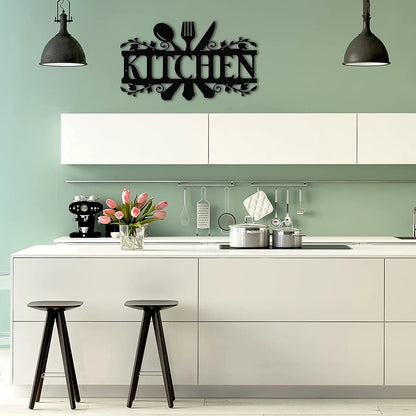 Mlfire Kitchen Metal Sign, Kitchen Signs Wall Decor Rustic Style Metal Kitchen Wall Sign, 14 X 8.8 Inches Black Kitchen Wall Sign Country Farmhouse Home Decoration for Dining Room Kitchen Décor