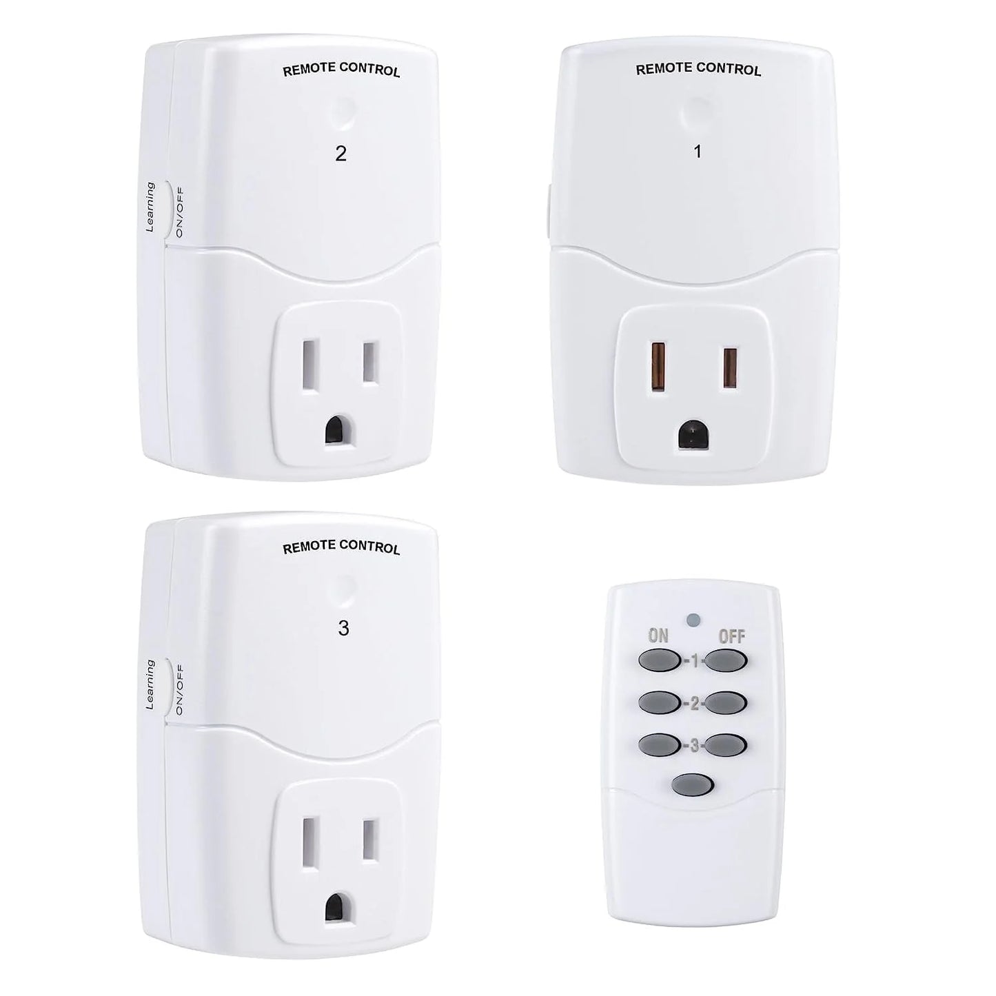 BN-LINK Mini Wireless Remote Control Outlet Switch Power Plug in for Household Appliances, Wireless Remote Light Switch, LED Light Bulbs, White (1 Remote + 3 Outlet) 1250W/10A