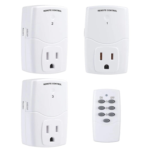 BN-LINK Mini Wireless Remote Control Outlet Switch Power Plug in for Household Appliances, Wireless Remote Light Switch, LED Light Bulbs, White (1 Remote + 3 Outlet) 1250W/10A