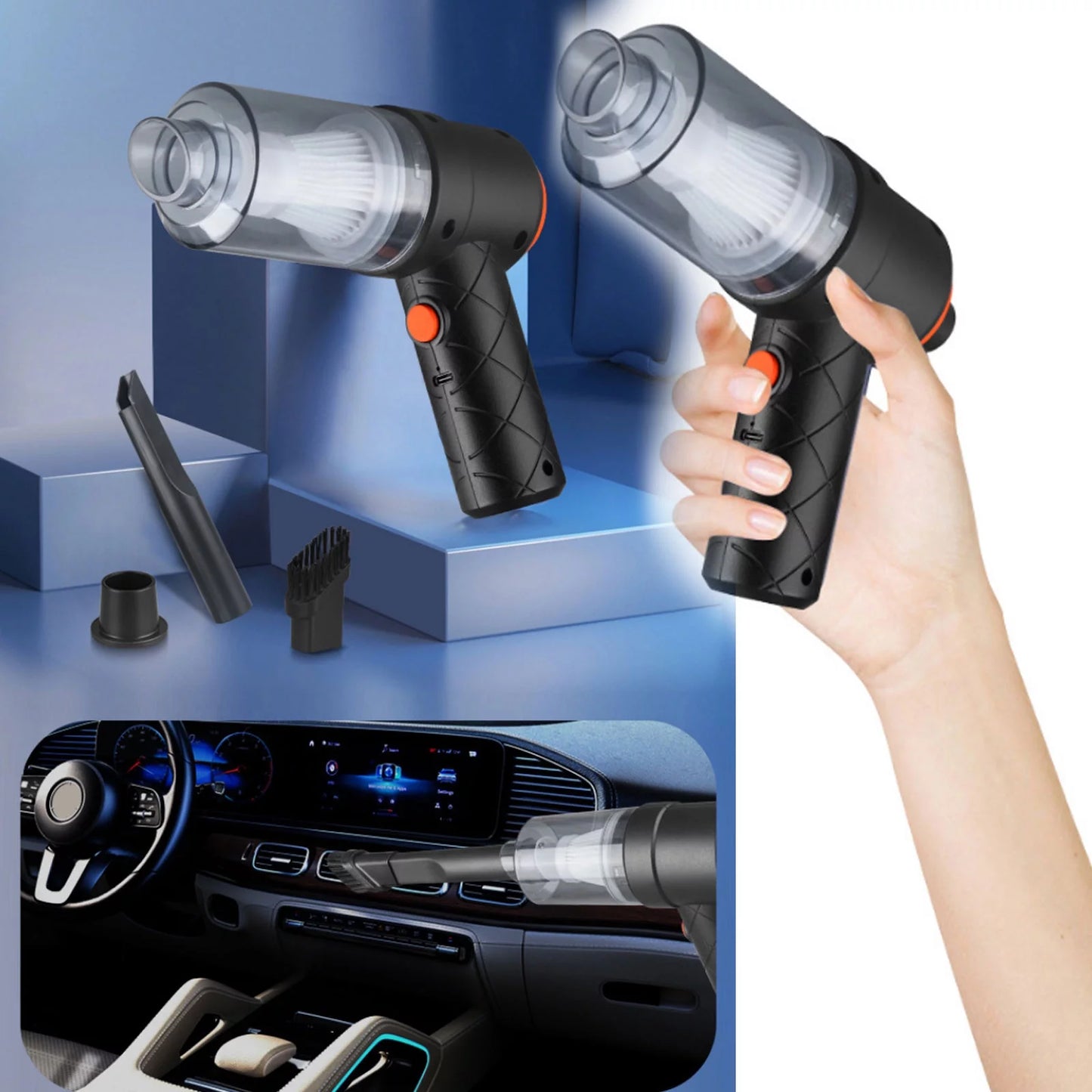 Pompotops Handheld Vacuum Cleaner, 7.28X2.17X6.1 Inch, Mini Car Cordless Vacuum Cleaner, Portable Vacuum Cleaner, Dry/Wet Handheld Vacuum Cleaner