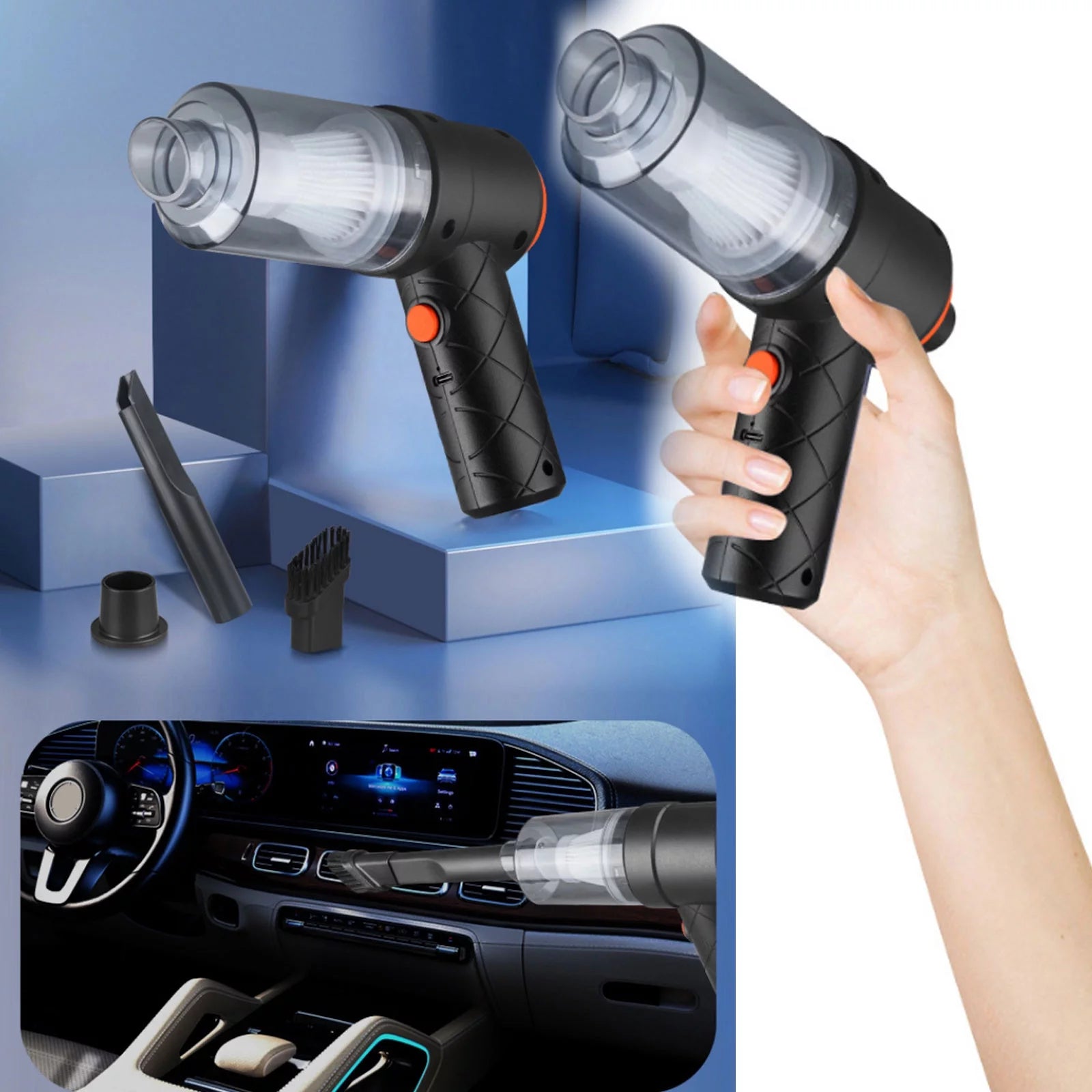 Pompotops Handheld Vacuum Cleaner, 7.28X2.17X6.1 Inch, Mini Car Cordless Vacuum Cleaner, Portable Vacuum Cleaner, Dry/Wet Handheld Vacuum Cleaner