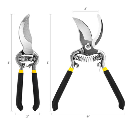 Deli Garden Pruning Shears, 8" Bypass Gardening Pruner, Garden Scissors, Garden Clippers, Black