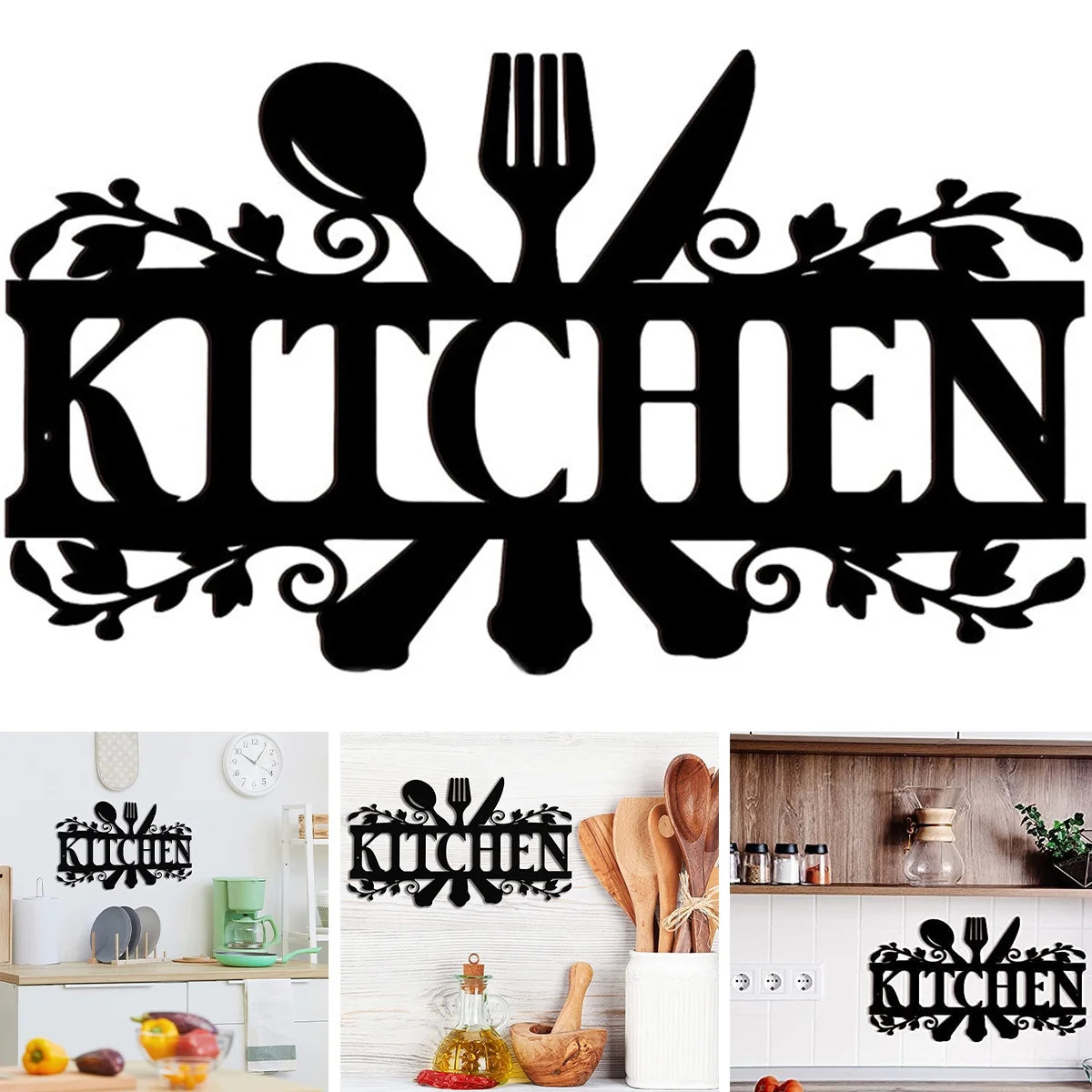 Mlfire Kitchen Metal Sign, Kitchen Signs Wall Decor Rustic Style Metal Kitchen Wall Sign, 14 X 8.8 Inches Black Kitchen Wall Sign Country Farmhouse Home Decoration for Dining Room Kitchen Décor