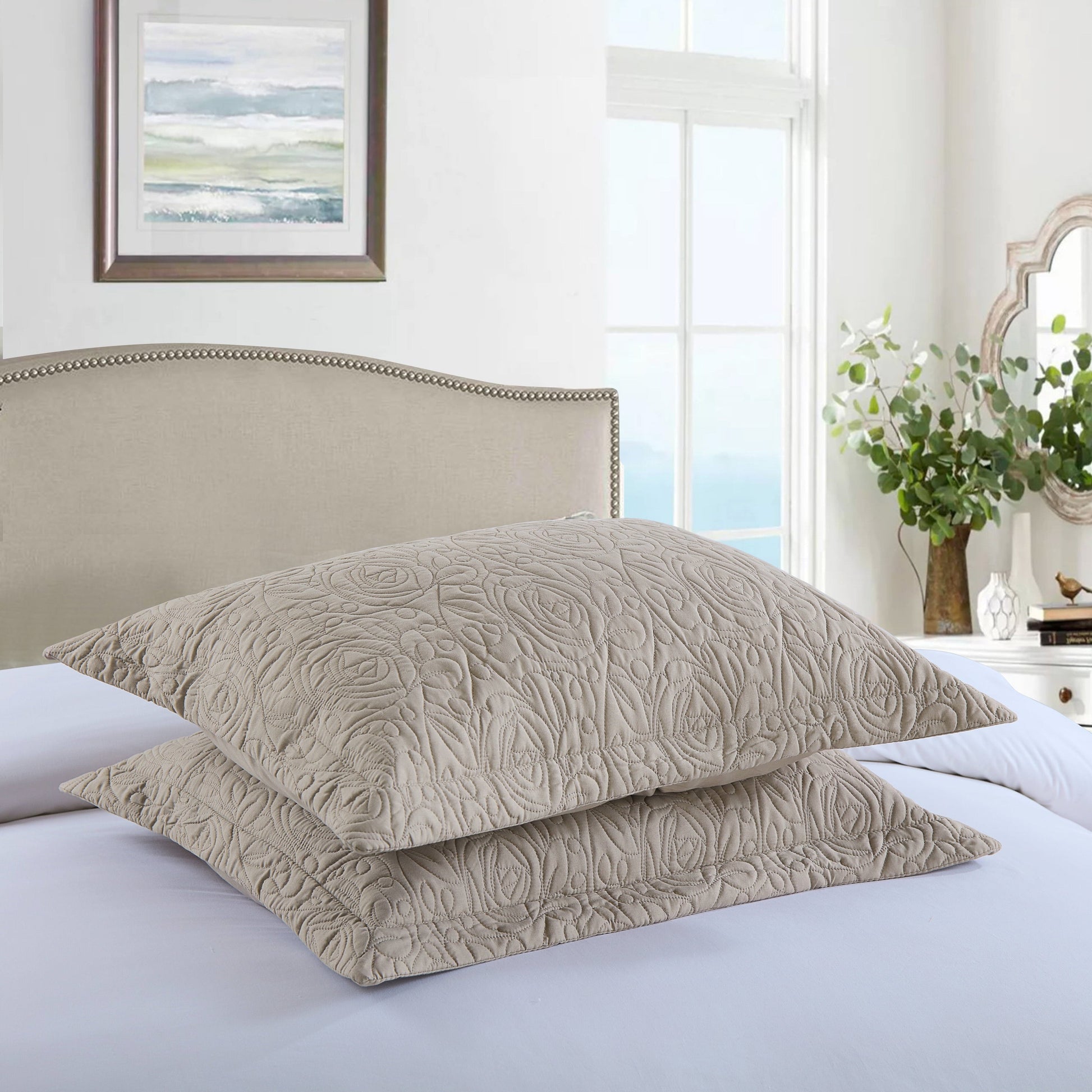 Porch & Den Manor Embroidered Pillow Sham (Set of 2) Taupe 20 X 26 +2