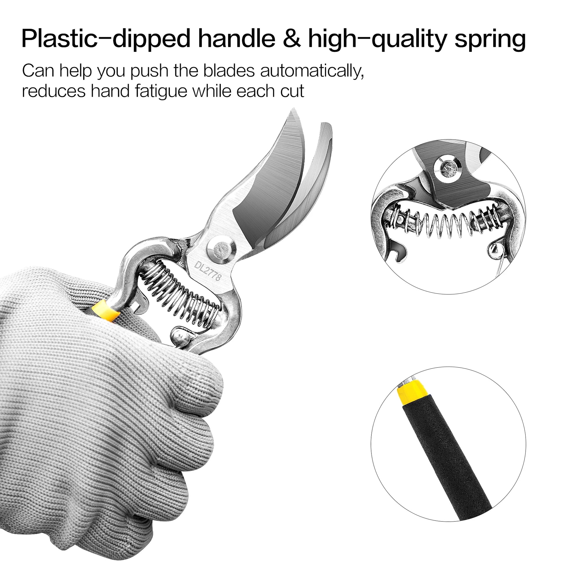 Deli Garden Pruning Shears, 8" Bypass Gardening Pruner, Garden Scissors, Garden Clippers, Black