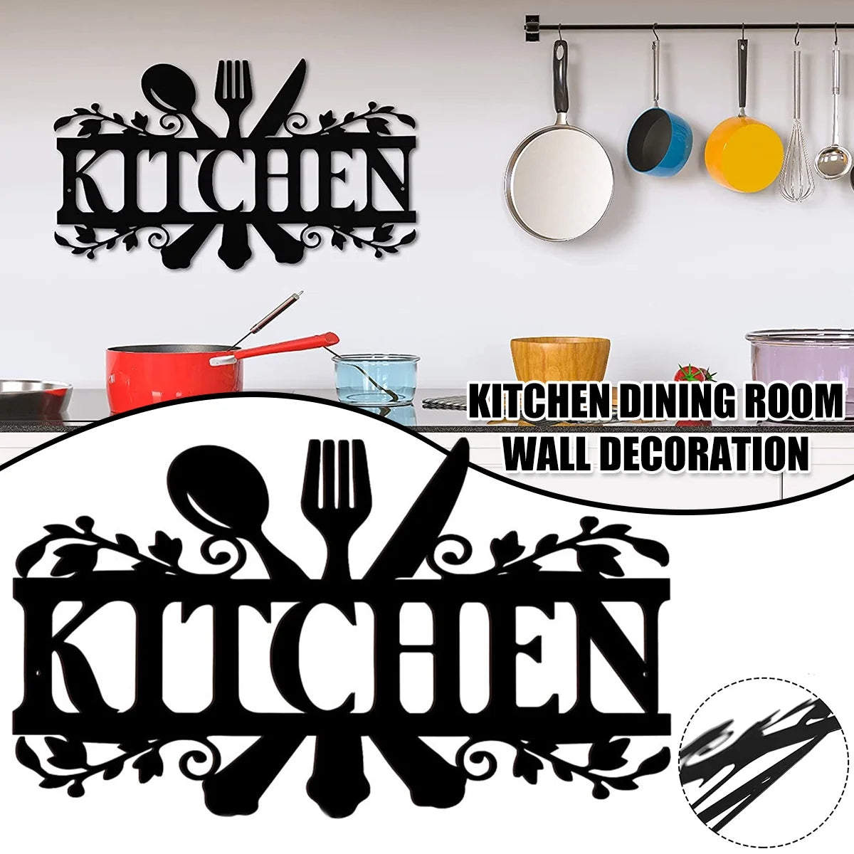 Mlfire Kitchen Metal Sign, Kitchen Signs Wall Decor Rustic Style Metal Kitchen Wall Sign, 14 X 8.8 Inches Black Kitchen Wall Sign Country Farmhouse Home Decoration for Dining Room Kitchen Décor