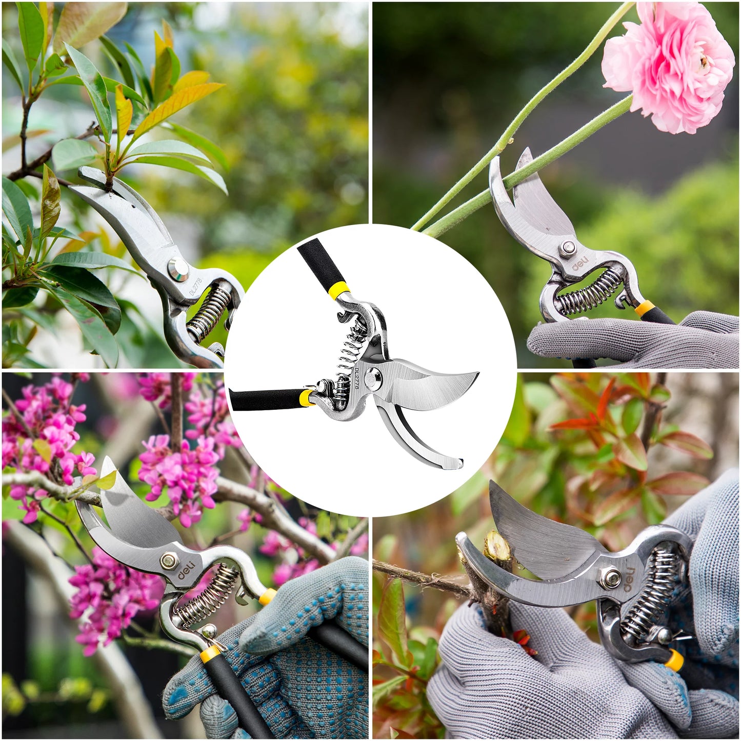 Deli Garden Pruning Shears, 8" Bypass Gardening Pruner, Garden Scissors, Garden Clippers, Black