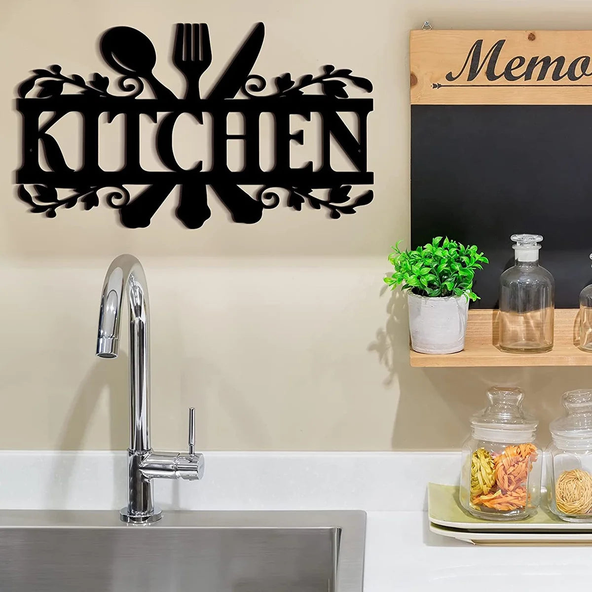 Mlfire Kitchen Metal Sign, Kitchen Signs Wall Decor Rustic Style Metal Kitchen Wall Sign, 14 X 8.8 Inches Black Kitchen Wall Sign Country Farmhouse Home Decoration for Dining Room Kitchen Décor